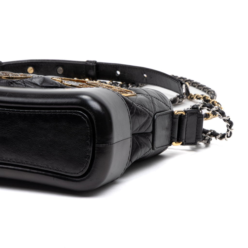 Shoulder Bag Gabrielle Hobo Embellished Small Black Aged Calfskin Quilted Leather