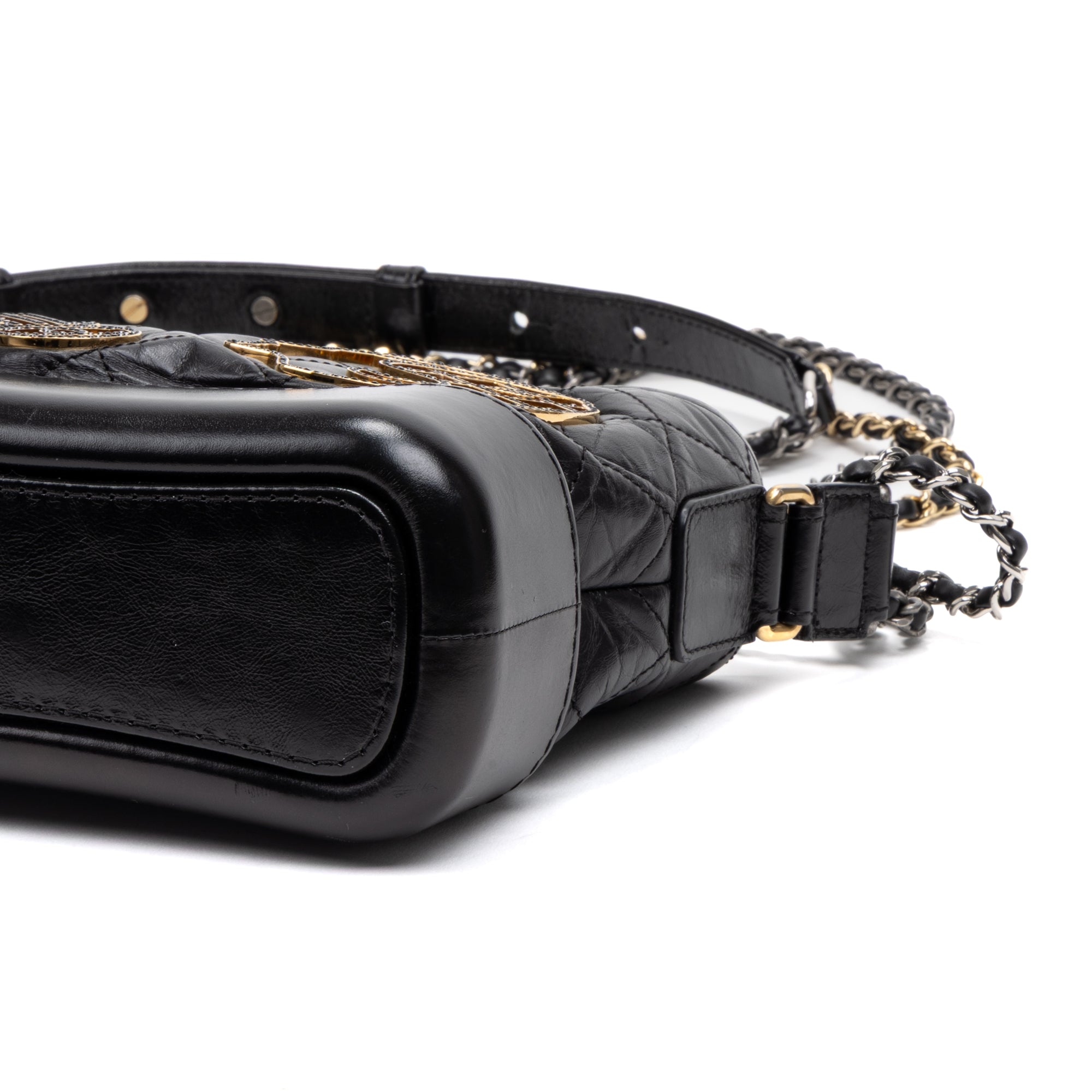 Shoulder Bag Gabrielle Hobo Embellished Small Black Aged Calfskin Quilted Leather