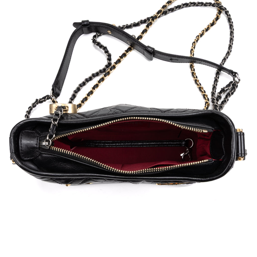 Shoulder Bag Gabrielle Hobo Embellished Small Black Aged Calfskin Quilted Leather