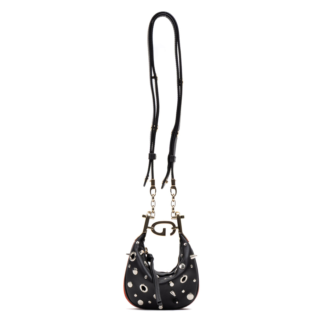 Shoulder Bag Rare Attache Grommet Embellished Mini Black Studded Calfskin Leather