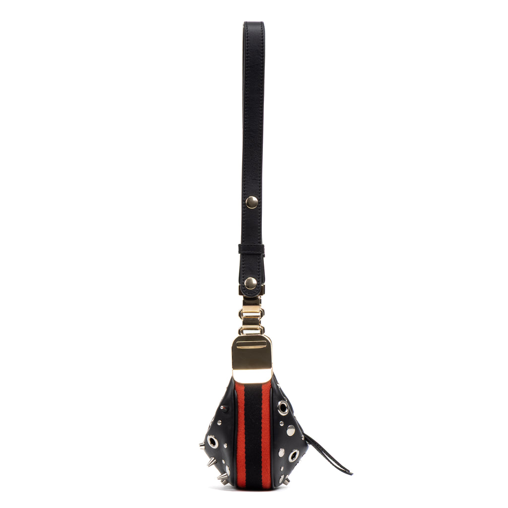 Shoulder Bag Rare Attache Grommet Embellished Mini Black Studded Calfskin Leather