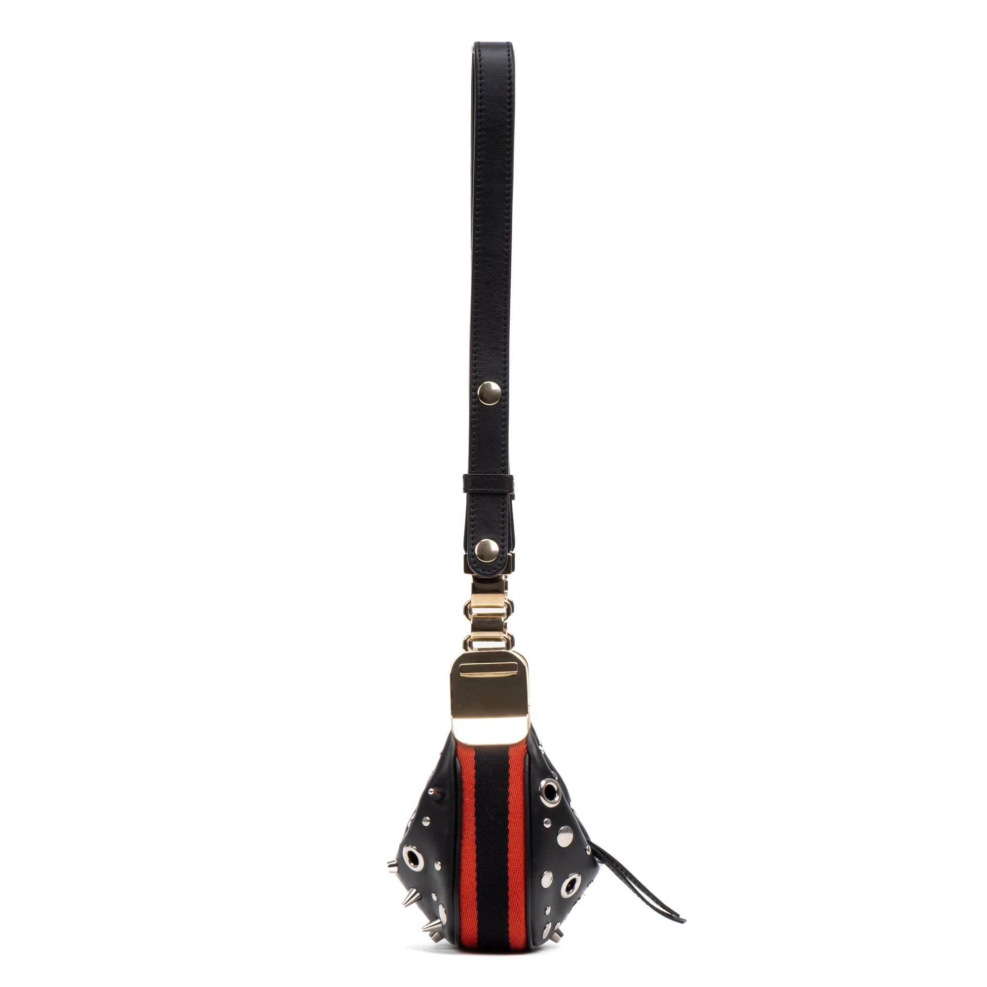 Shoulder Bag Rare Attache Grommet Embellished Mini Black Studded Calfskin Leather