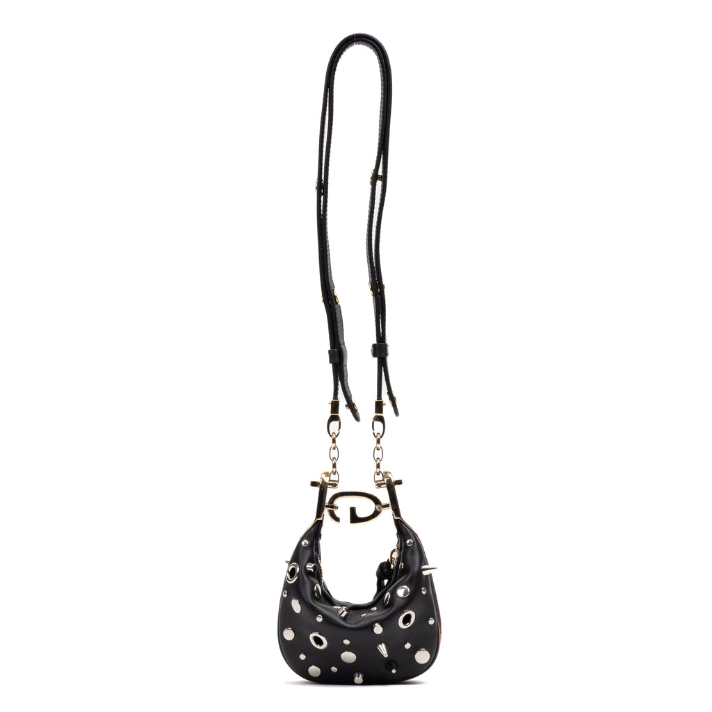 Shoulder Bag Rare Attache Grommet Embellished Mini Black Studded Calfskin Leather