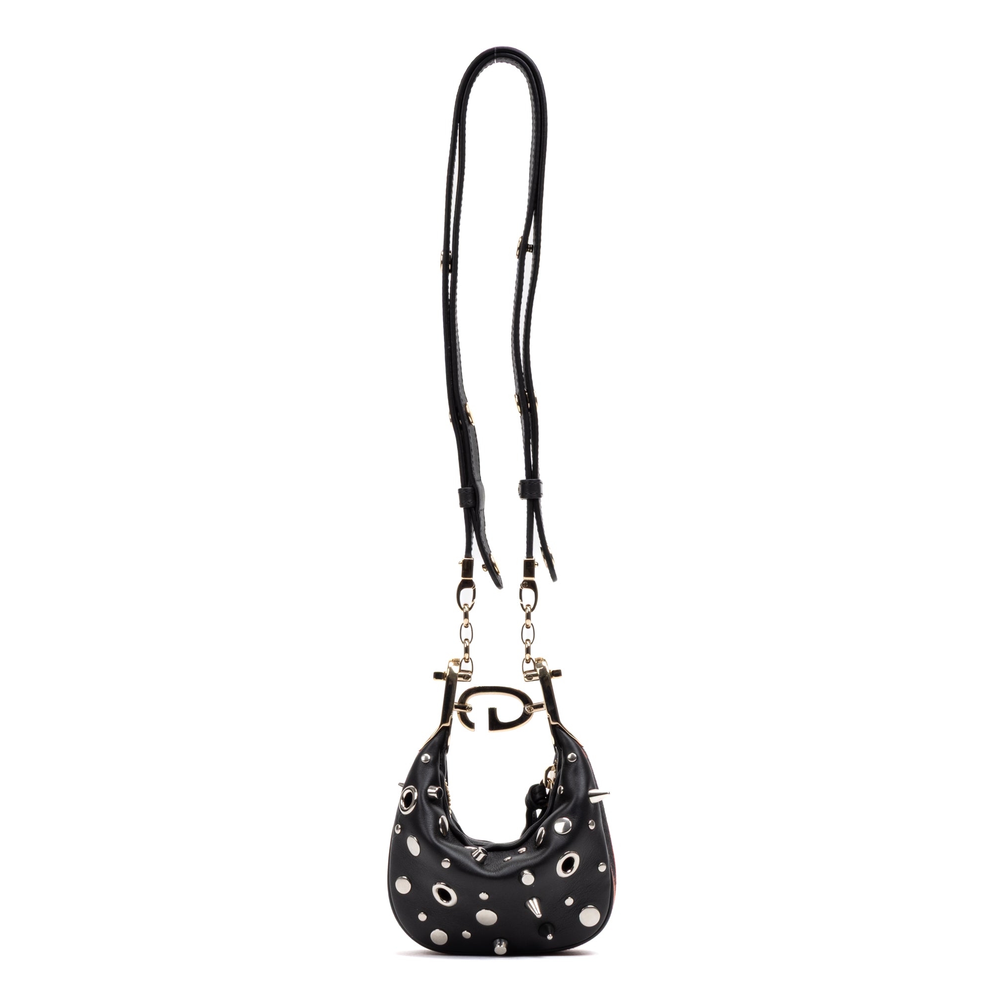 Shoulder Bag Rare Attache Grommet Embellished Mini Black Studded Calfskin Leather