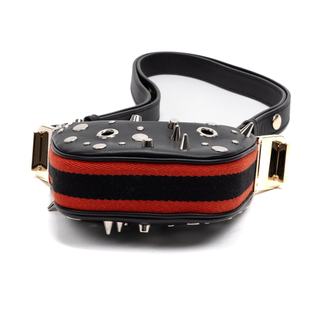 Shoulder Bag Rare Attache Grommet Embellished Mini Black Studded Calfskin Leather