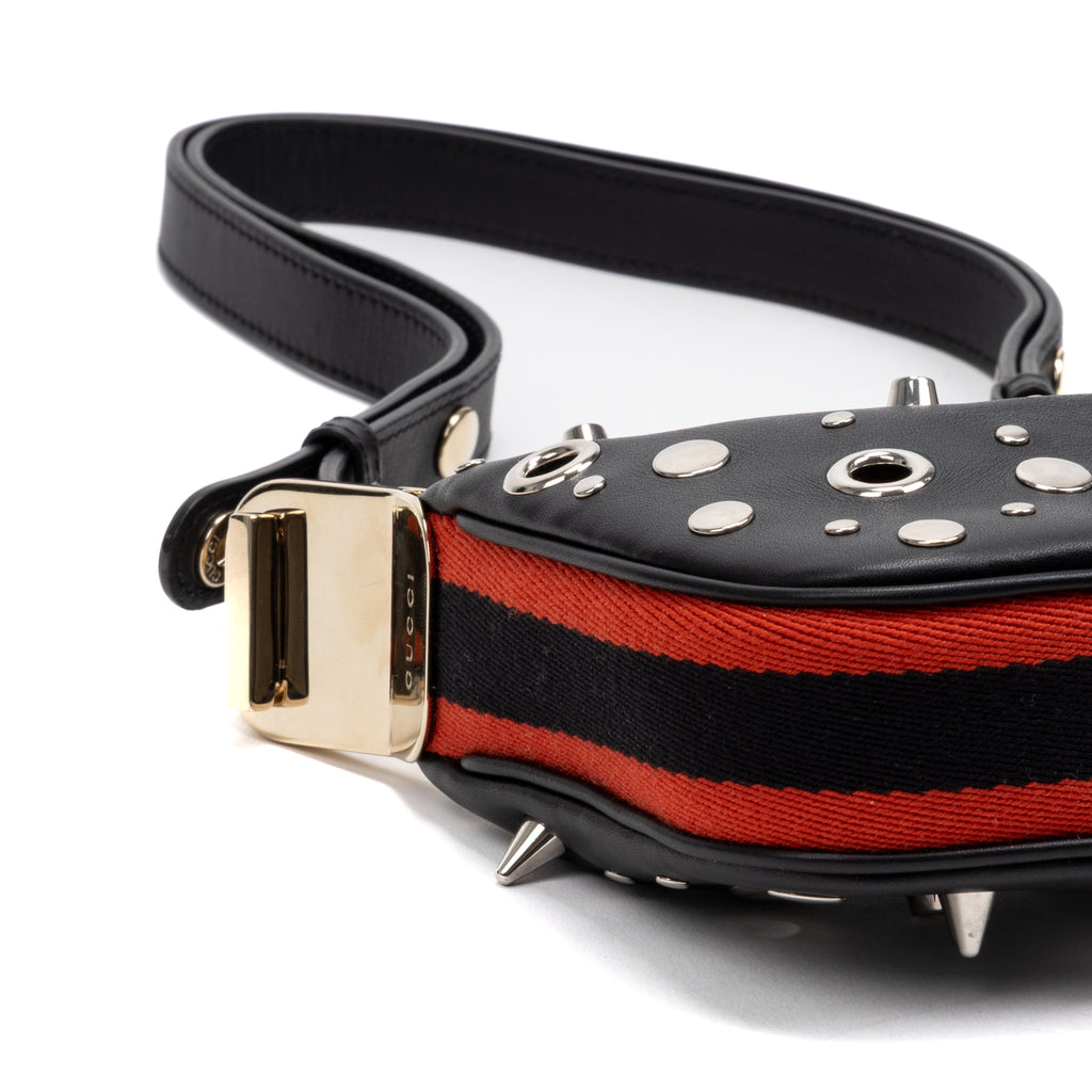 Shoulder Bag Rare Attache Grommet Embellished Mini Black Studded Calfskin Leather