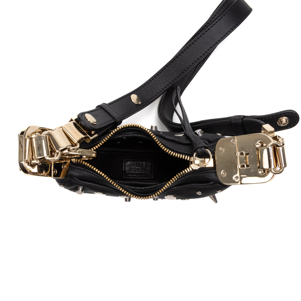 Shoulder Bag Rare Attache Grommet Embellished Mini Black Studded Calfskin Leather