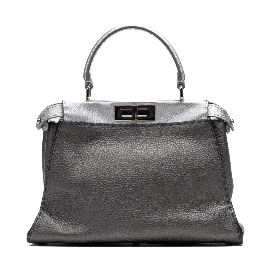 Shoulder Bag Selleria Peekaboo Medium Grey Pebbled Calfskin Leather