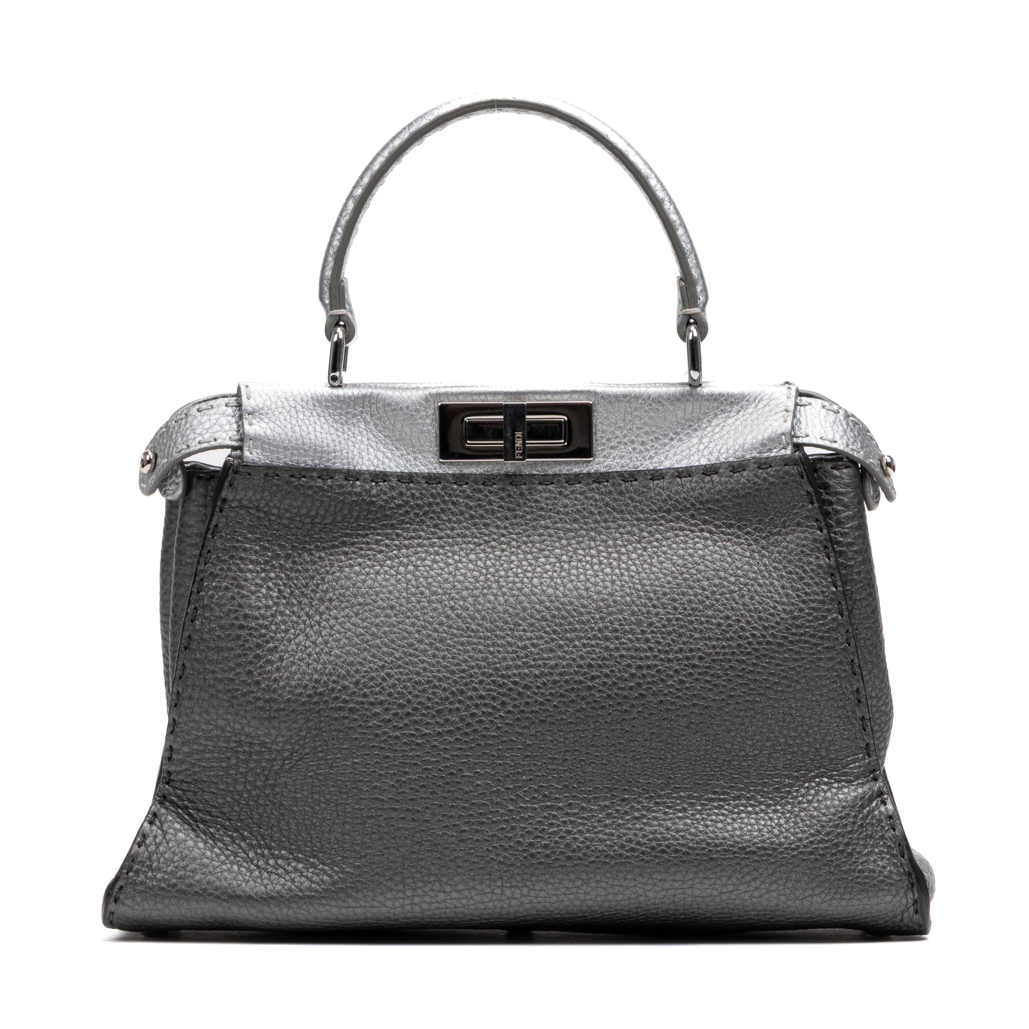 Shoulder Bag Selleria Peekaboo Medium Grey Pebbled Calfskin Leather