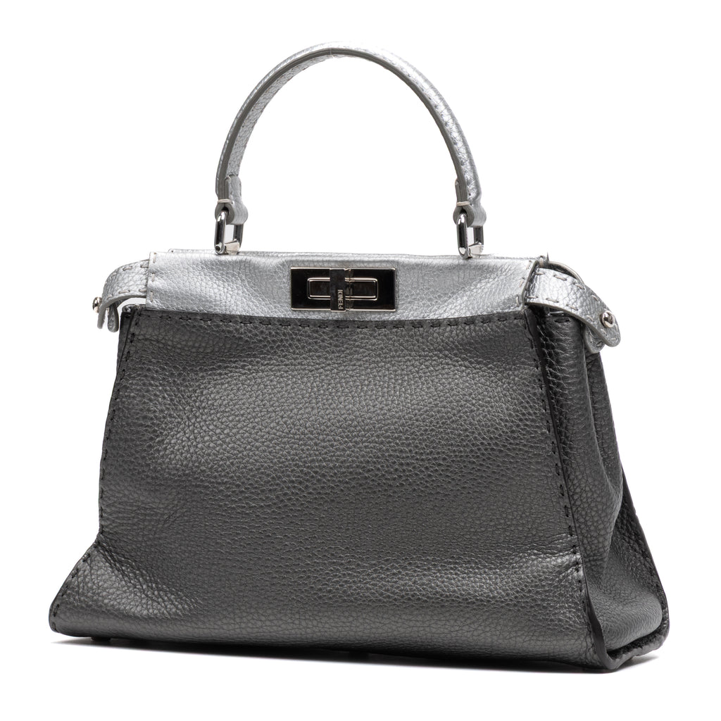 Shoulder Bag Selleria Peekaboo Medium Grey Pebbled Calfskin Leather