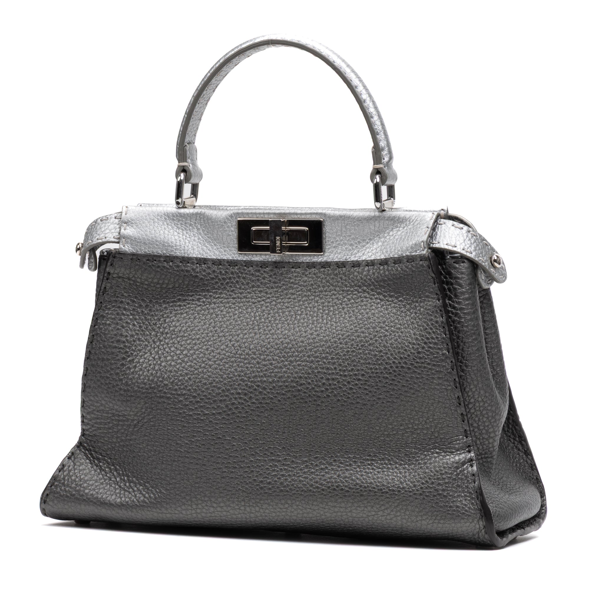 Shoulder Bag Selleria Peekaboo Medium Grey Pebbled Calfskin Leather