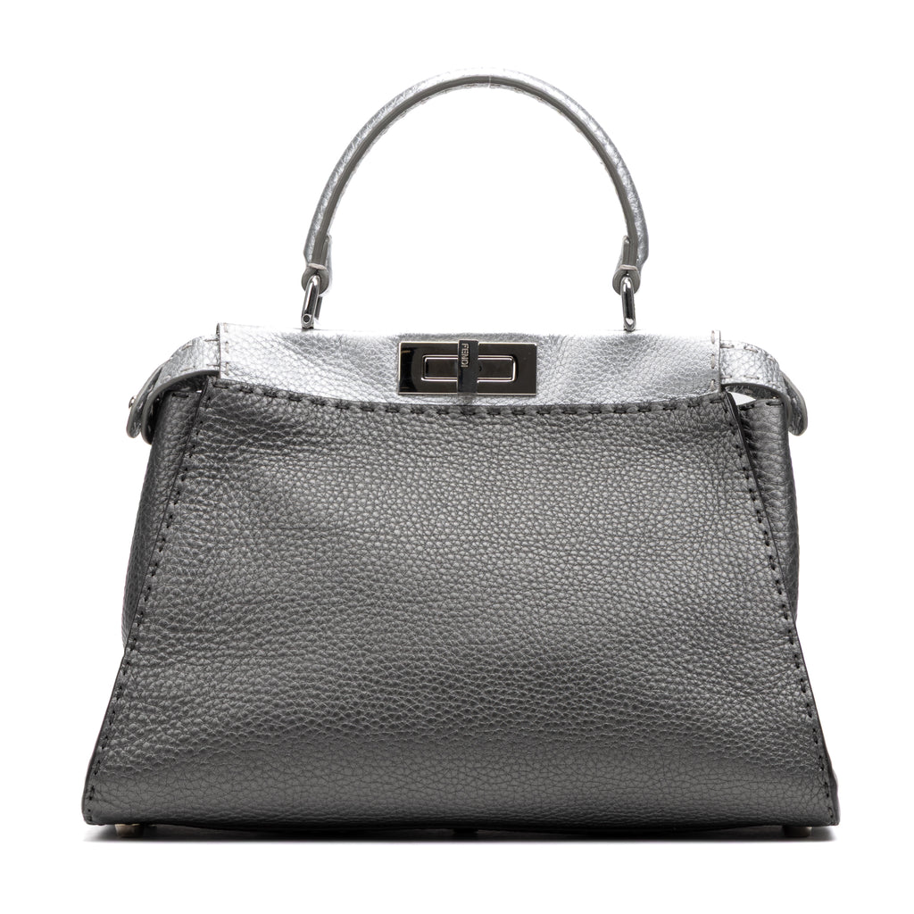 Shoulder Bag Selleria Peekaboo Medium Grey Pebbled Calfskin Leather