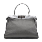 Shoulder Bag Selleria Peekaboo Medium Grey Pebbled Calfskin Leather