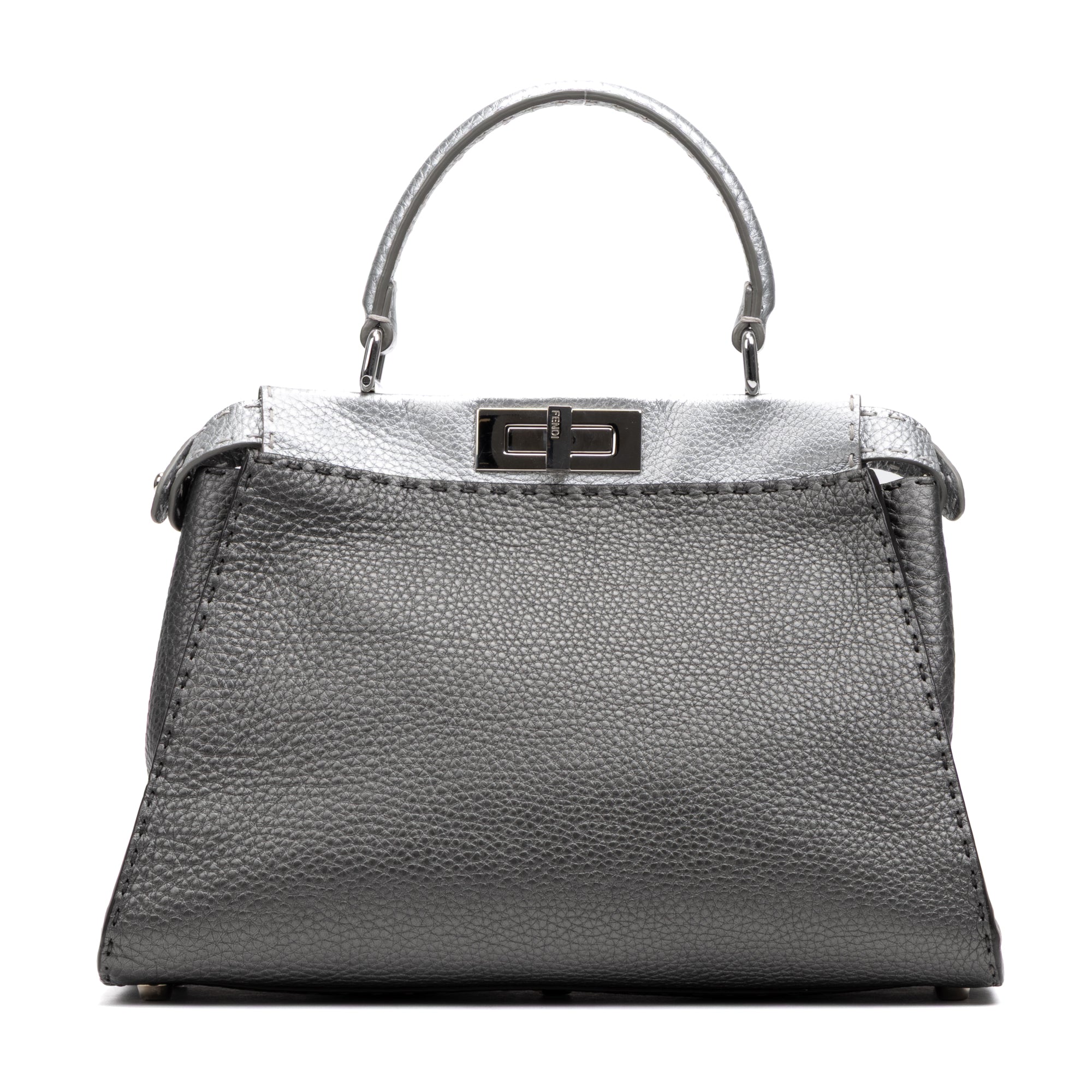 Shoulder Bag Selleria Peekaboo Medium Grey Pebbled Calfskin Leather