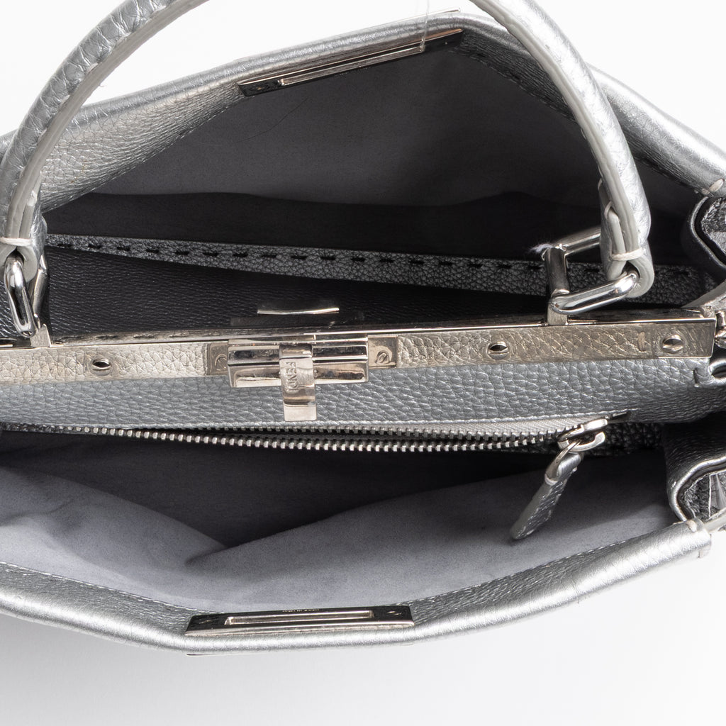 Shoulder Bag Selleria Peekaboo Medium Grey Pebbled Calfskin Leather