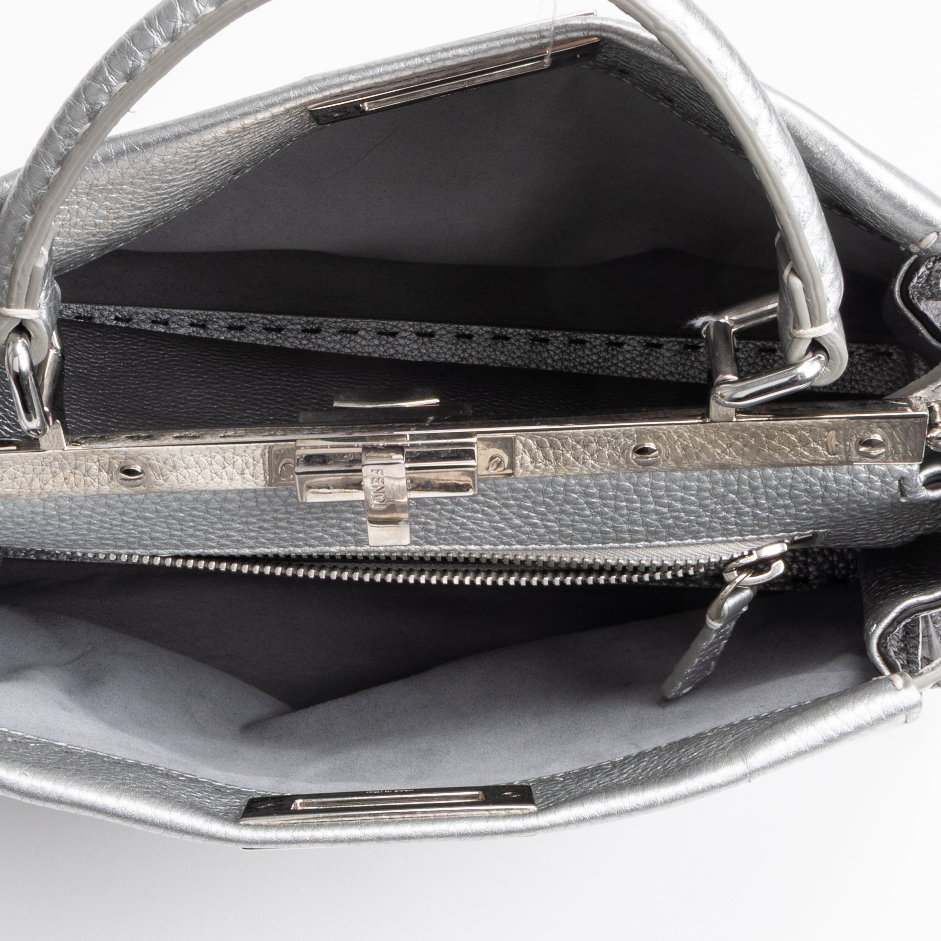 Shoulder Bag Selleria Peekaboo Medium Grey Pebbled Calfskin Leather