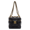 Shoulder Bag Chain Bar Vanity Case Small Black Quilted Lambskin