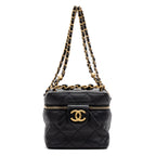 Shoulder Bag Chain Bar Vanity Case Small Black Quilted Lambskin