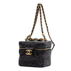 Shoulder Bag Chain Bar Vanity Case Small Black Quilted Lambskin