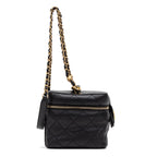 Shoulder Bag Chain Bar Vanity Case Small Black Quilted Lambskin