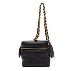 Shoulder Bag Chain Bar Vanity Case Small Black Quilted Lambskin