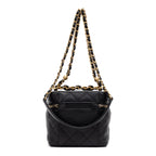 Shoulder Bag Chain Bar Vanity Case Small Black Quilted Lambskin