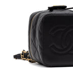 Shoulder Bag Chain Bar Vanity Case Small Black Quilted Lambskin