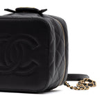 Shoulder Bag Chain Bar Vanity Case Small Black Quilted Lambskin