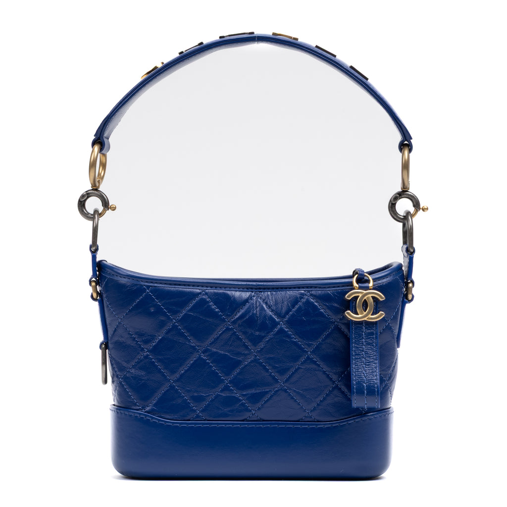 Shoulder Bag Gabrielle Hobo Bag Small Blue Quilted Aged Calfskin Leather
