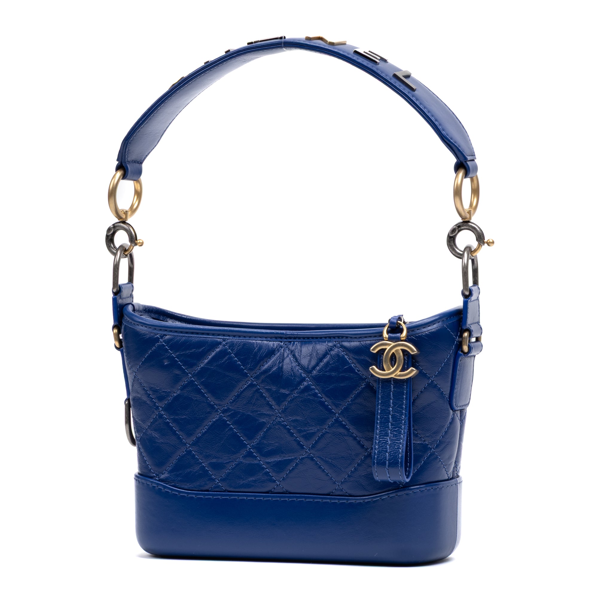 Shoulder Bag Gabrielle Hobo Bag Small Blue Quilted Aged Calfskin Leather