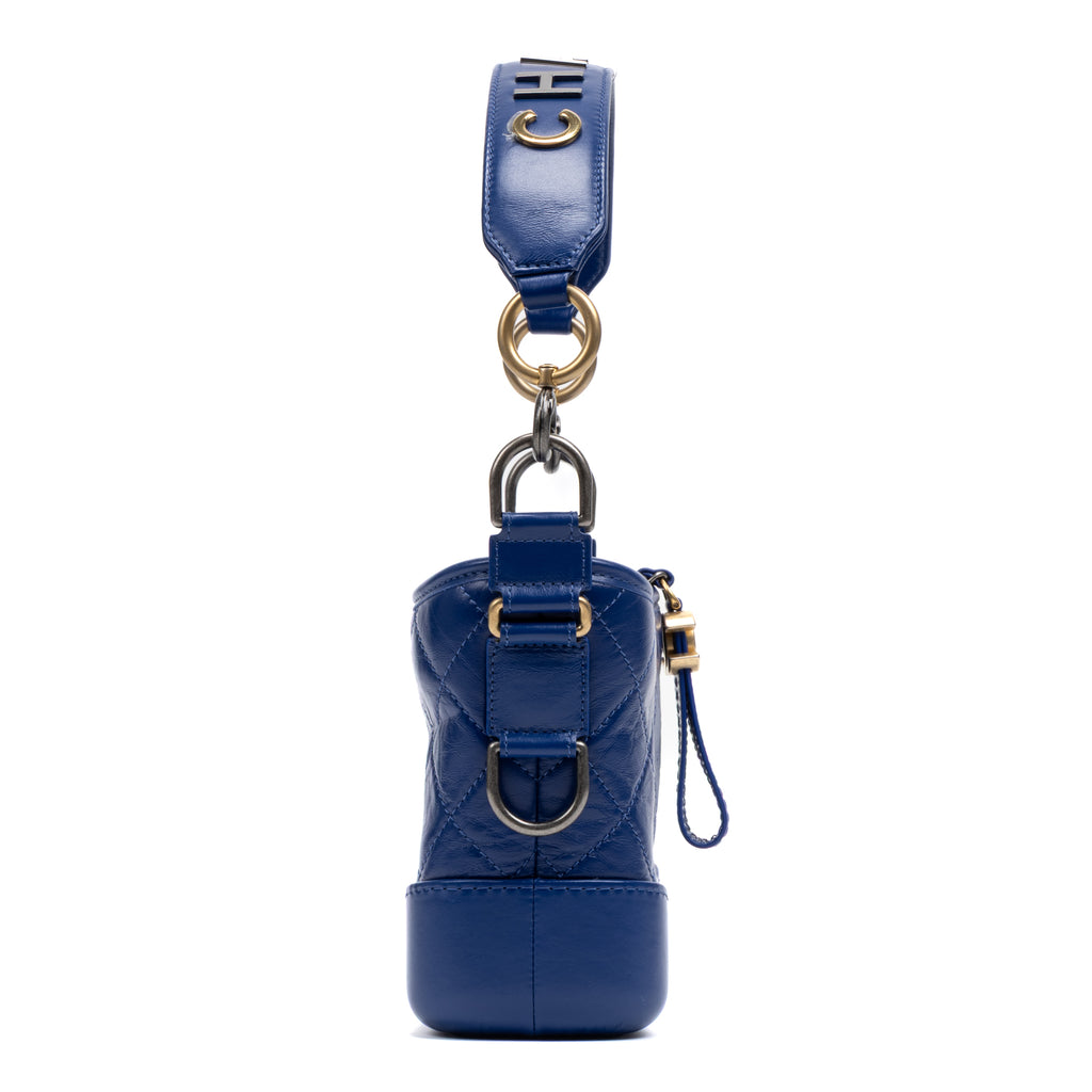 Shoulder Bag Gabrielle Hobo Bag Small Blue Quilted Aged Calfskin Leather