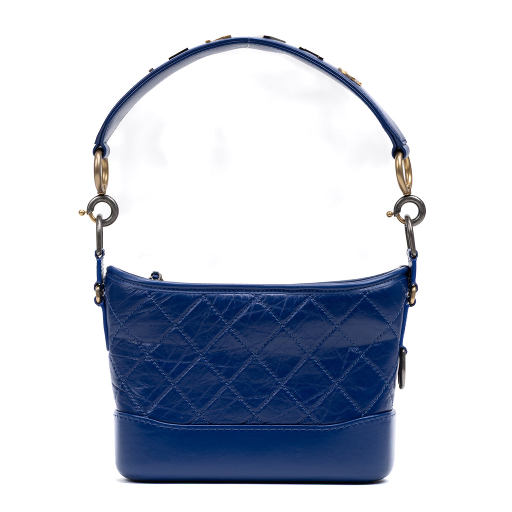 Shoulder Bag Gabrielle Hobo Bag Small Blue Quilted Aged Calfskin Leather