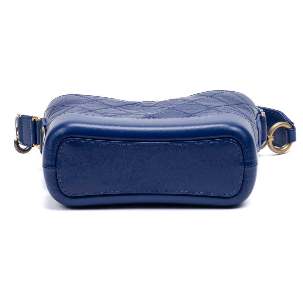 Shoulder Bag Gabrielle Hobo Bag Small Blue Quilted Aged Calfskin Leather