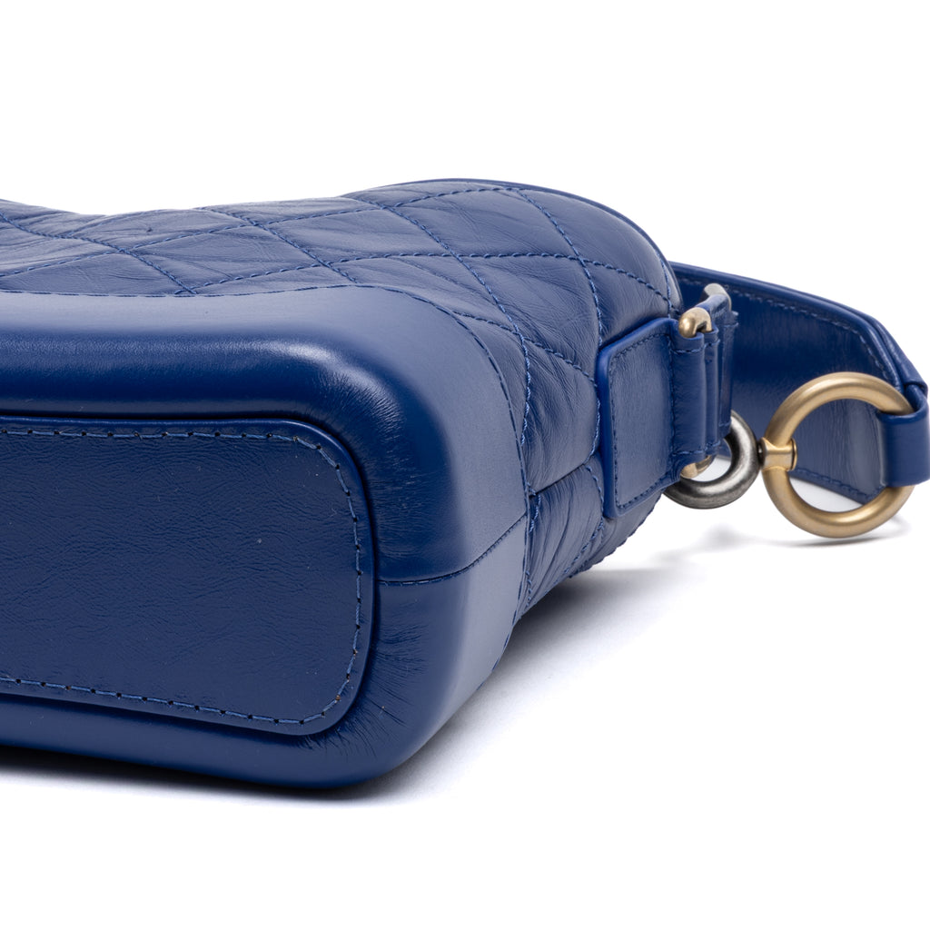 Shoulder Bag Gabrielle Hobo Bag Small Blue Quilted Aged Calfskin Leather