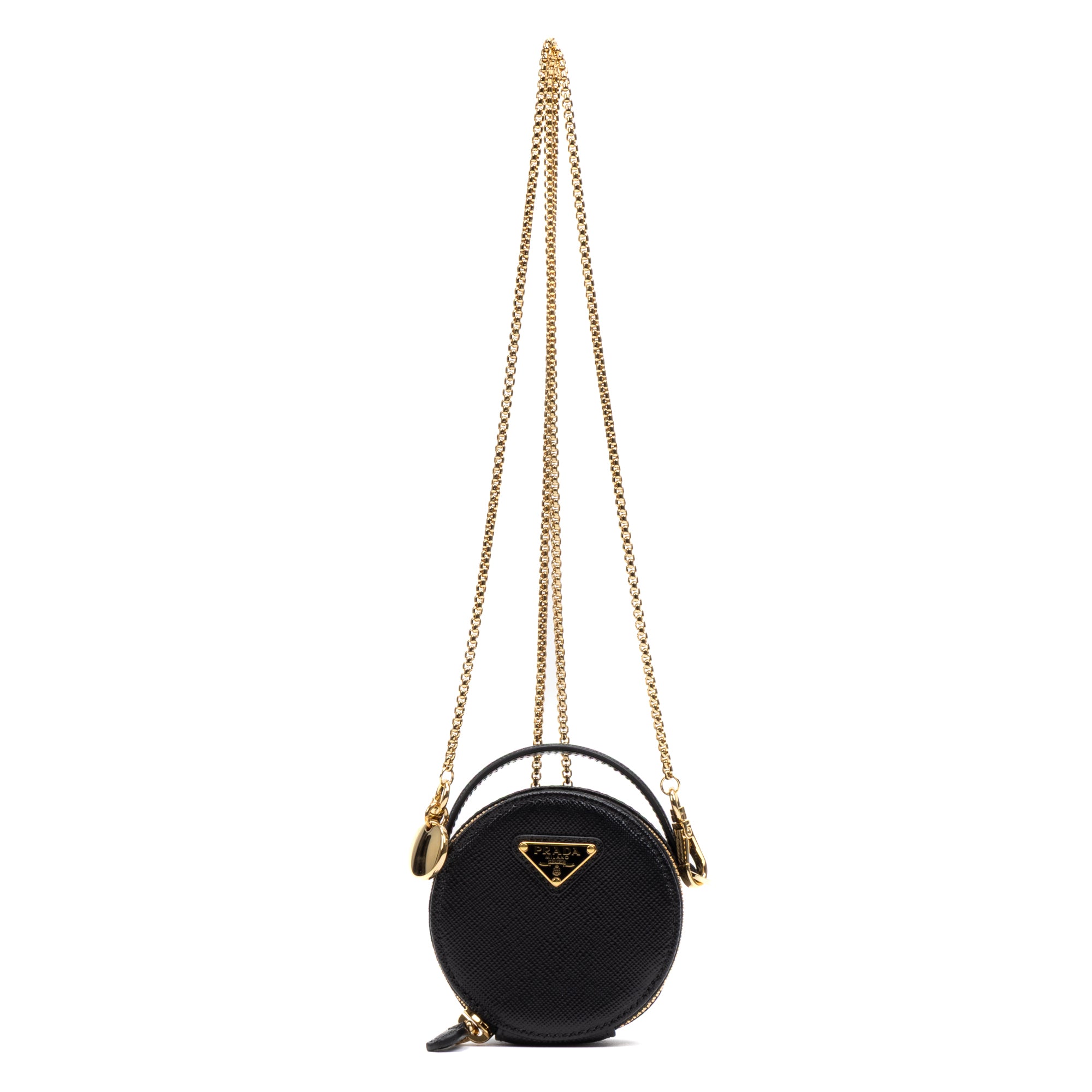 Shoulder Bag Mini Round Crossbody Mini Black Saffiano Leather