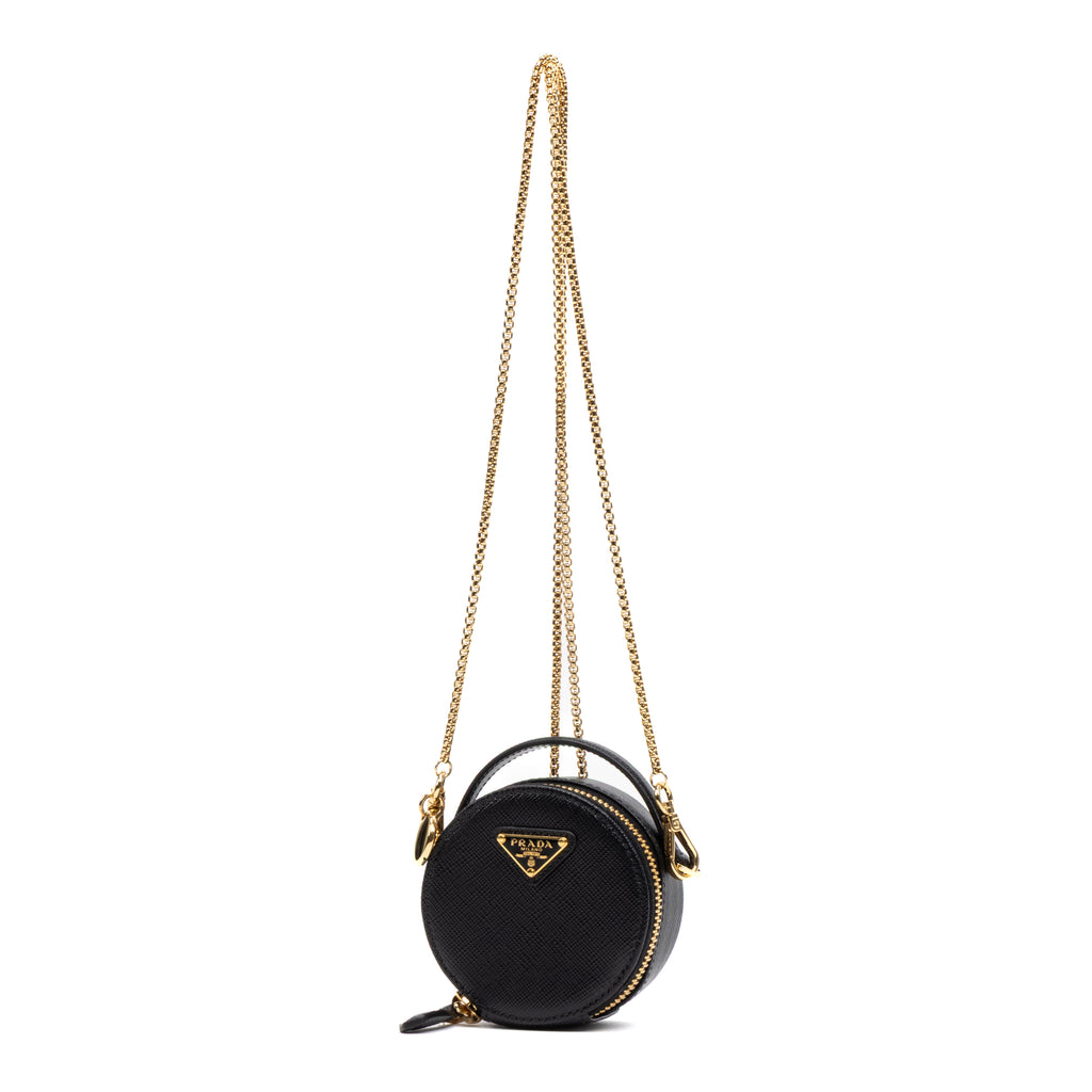 Shoulder Bag Mini Round Crossbody Mini Black Saffiano Leather