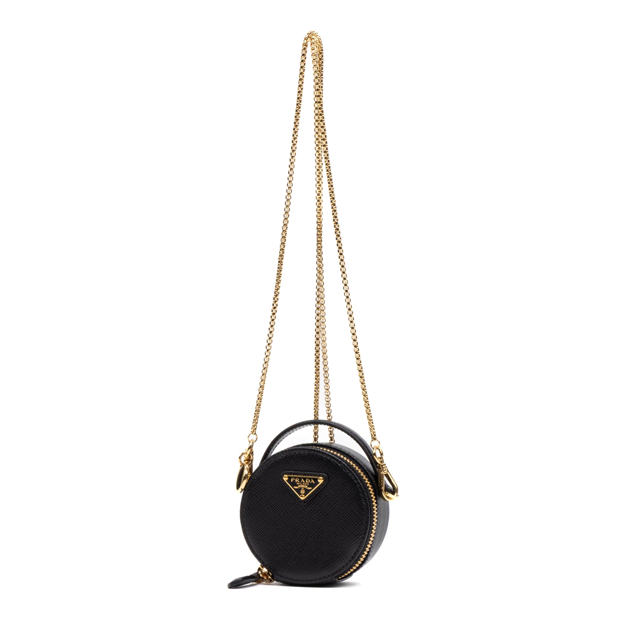 Shoulder Bag Mini Round Crossbody Mini Black Saffiano Leather