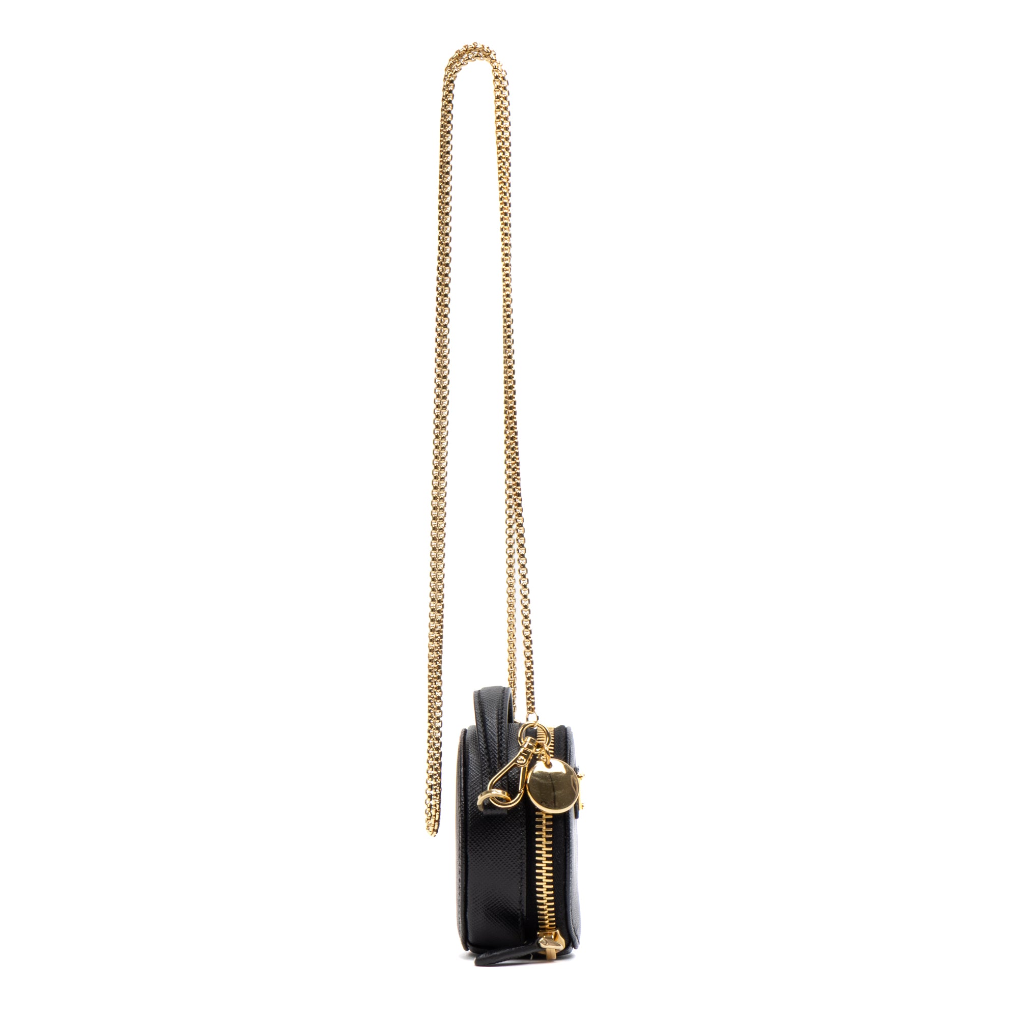 Shoulder Bag Mini Round Crossbody Mini Black Saffiano Leather