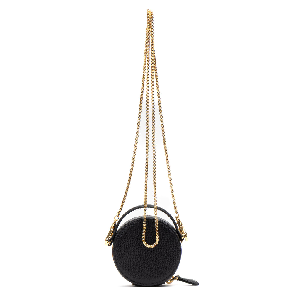 Shoulder Bag Mini Round Crossbody Mini Black Saffiano Leather