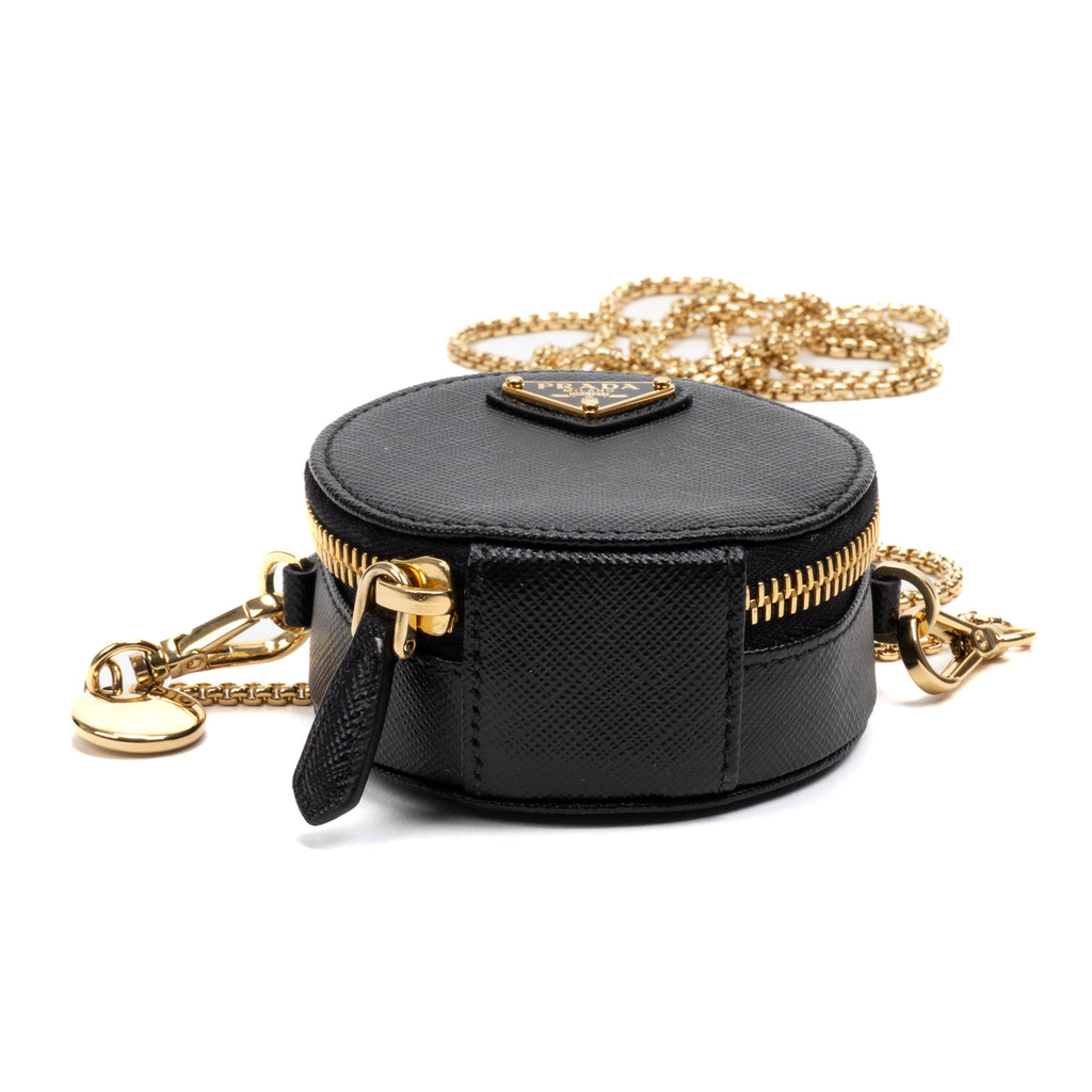 Shoulder Bag Mini Round Crossbody Mini Black Saffiano Leather