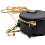 Shoulder Bag Mini Round Crossbody Mini Black Saffiano Leather