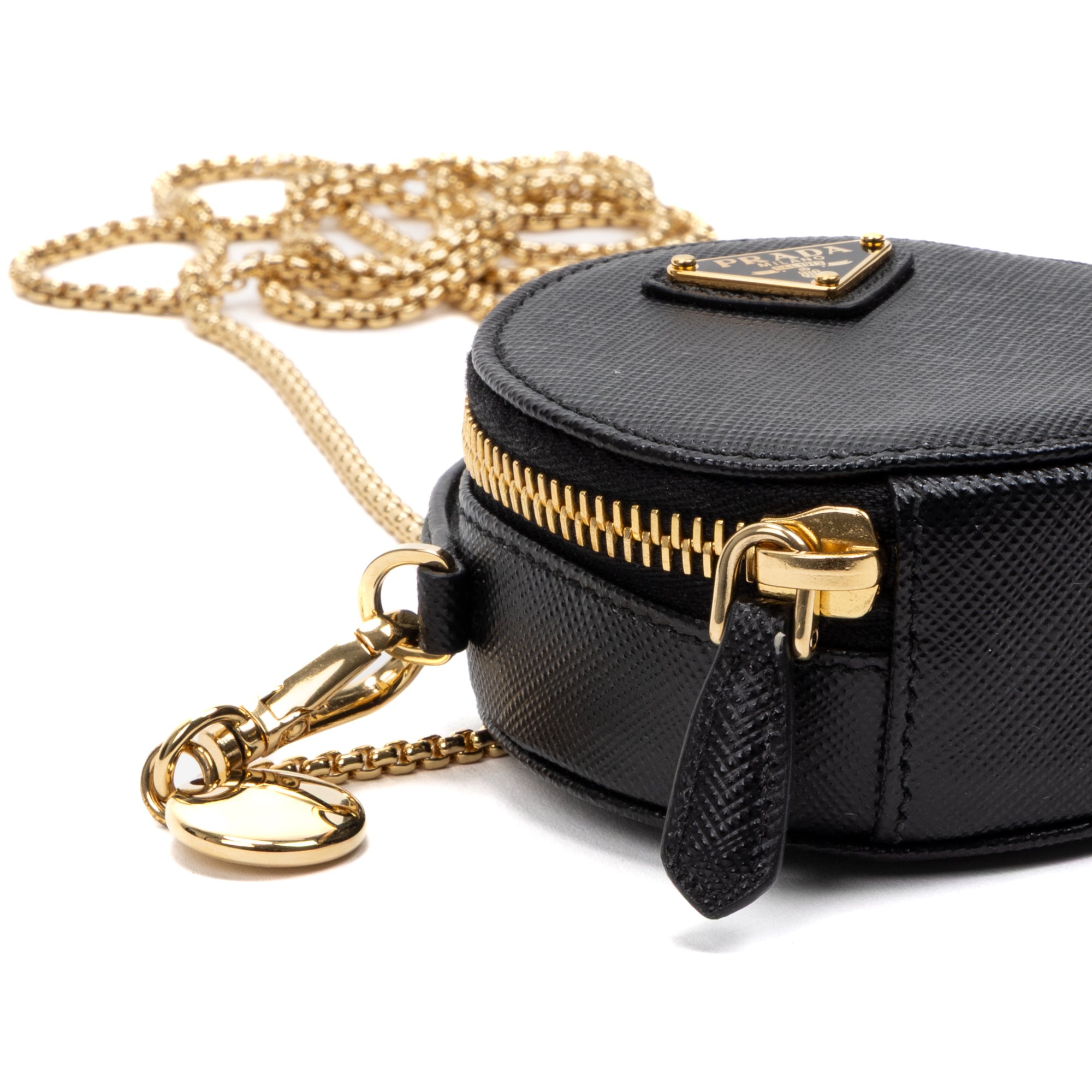 Shoulder Bag Mini Round Crossbody Mini Black Saffiano Leather