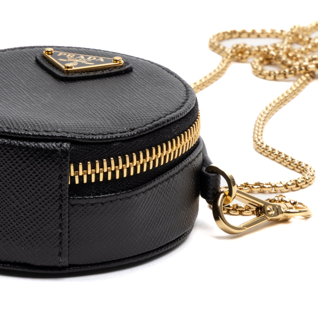 Shoulder Bag Mini Round Crossbody Mini Black Saffiano Leather
