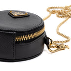 Shoulder Bag Mini Round Crossbody Mini Black Saffiano Leather