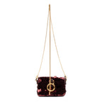 Shoulder Bag Chain Baguette Charm Bag Nano Maroon Sequins Canvas