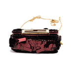 Shoulder Bag Chain Baguette Charm Bag Nano Maroon Sequins Canvas