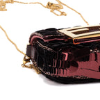 Shoulder Bag Chain Baguette Charm Bag Nano Maroon Sequins Canvas