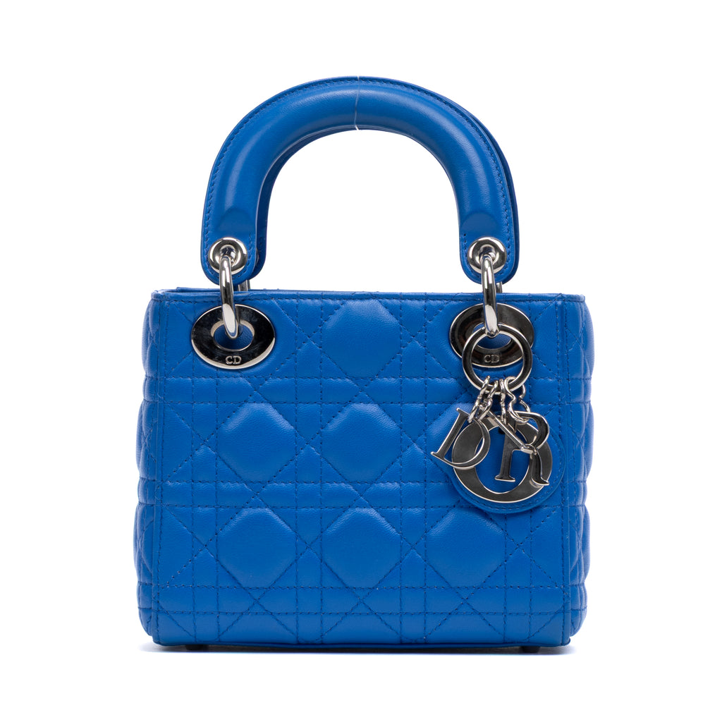 Shoulder Bag Mini Lady Dior Mini Blue Quilted Cannage Lambskin