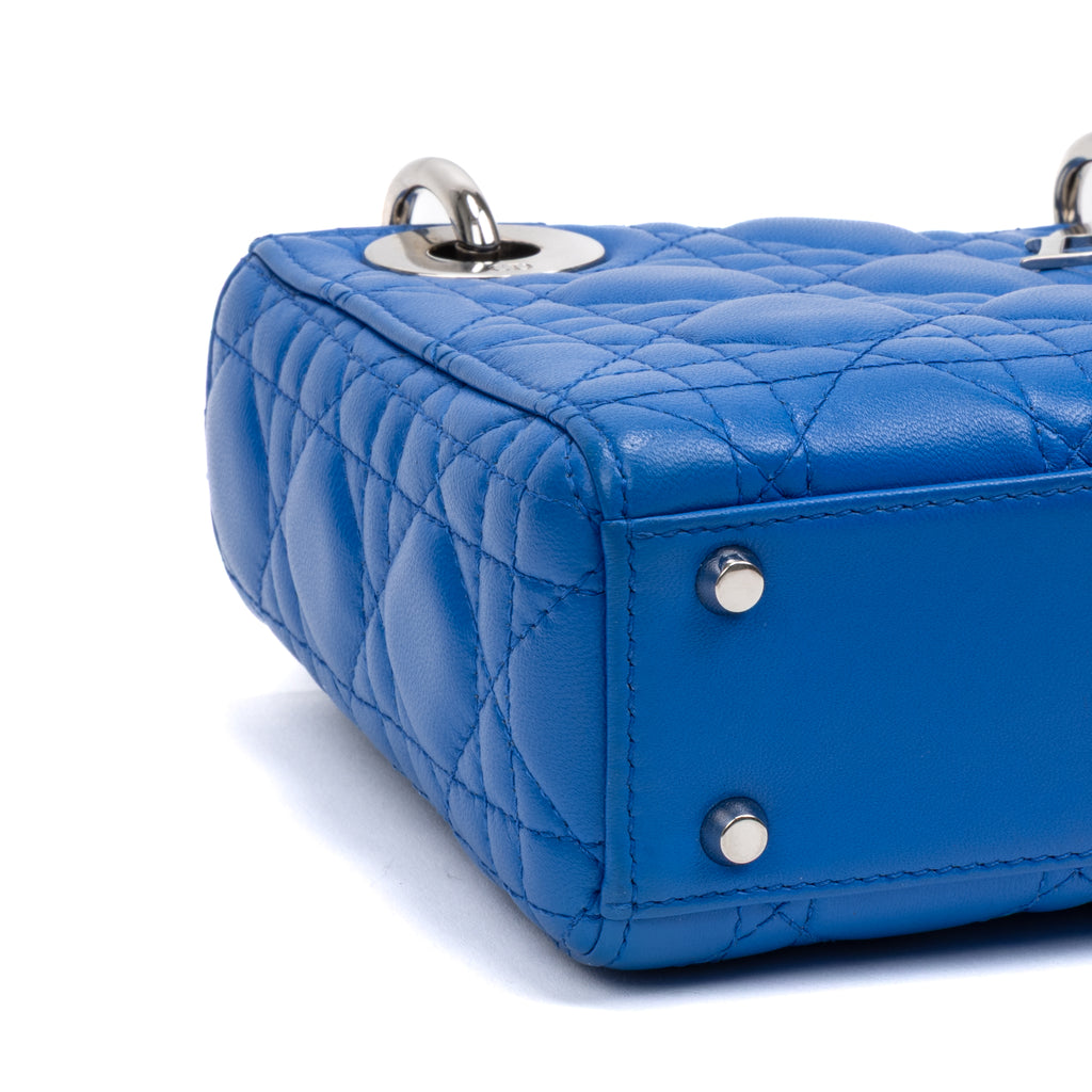 Shoulder Bag Mini Lady Dior Mini Blue Quilted Cannage Lambskin