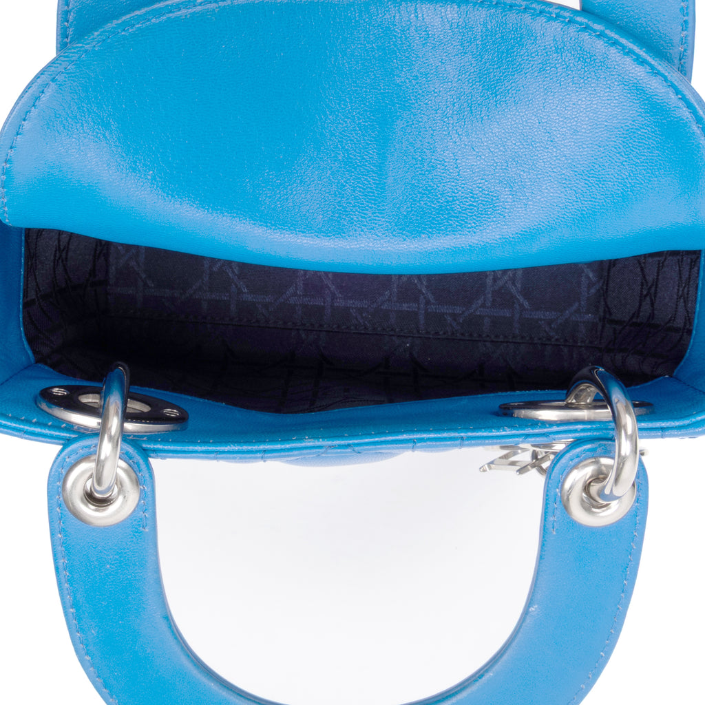 Shoulder Bag Mini Lady Dior Mini Blue Quilted Cannage Lambskin